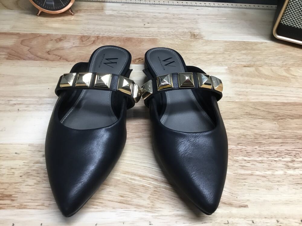 Worthington Flats Women's US 8.5 Black Wren Studded Pointed Toe Slip On Mules